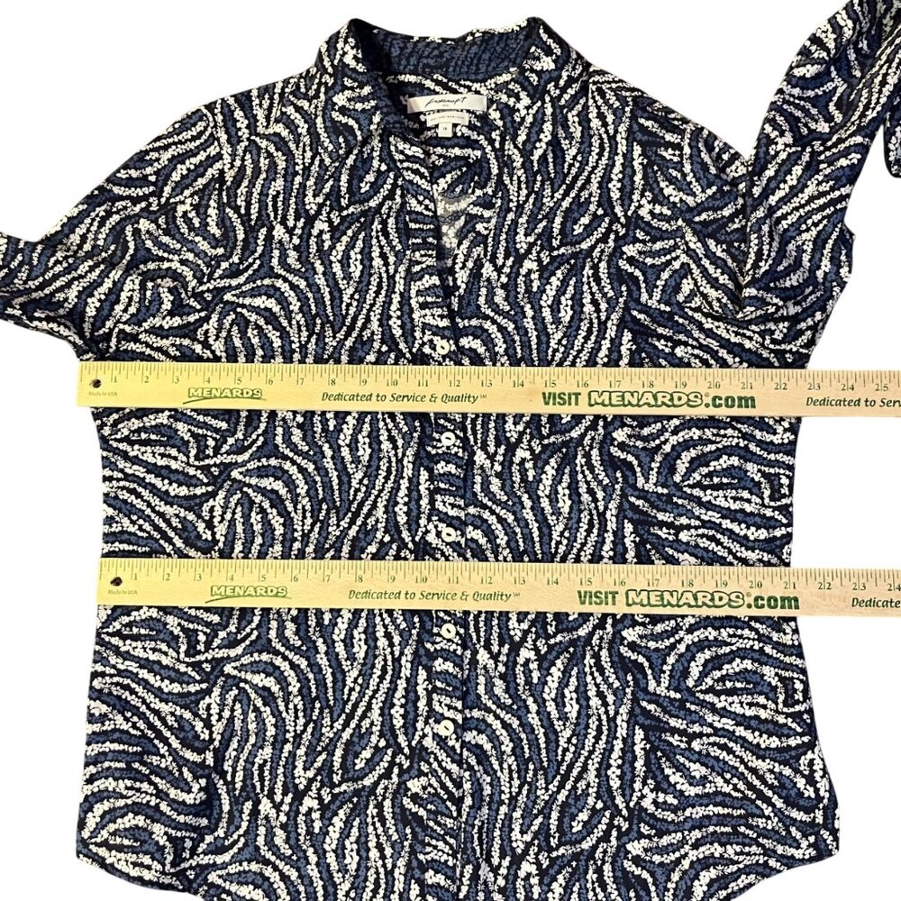 Foxcroft No-Iron Shirt Women's 14 Blue Black White Print Long Sleeve Used - Picture 9 of 12